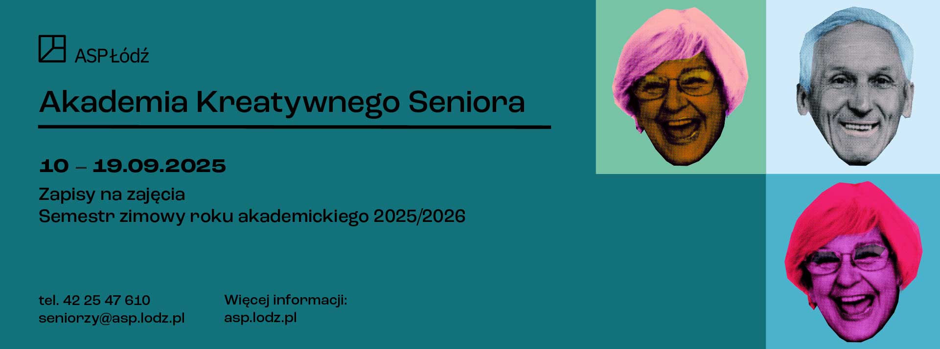 Baner reklamujący zapisy na Akademię Kreatywnego Seniora