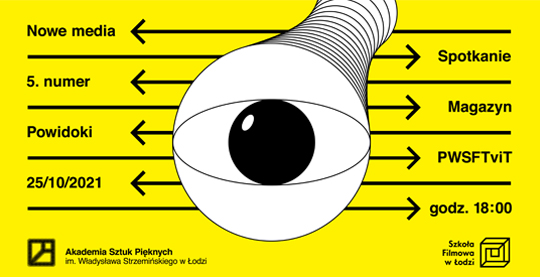 W centrum żółtego poziomego prostokąta białe koło obwiedzione czarną linią, a w nim koło czarne z białą plamką, które wypełnia środek poziomej elipsy, rozpiętej pomiędzy czarnymi ściankami białego koła. Figura przywodzi  na myśl oko. Trzyma je wchodząca w przestrzeń obrazu z górnej krawędzi sprężyna, narysowana czarną linią. Od białego koła, biegną w kierunku  krótszych boków czarne strzałki, które umieszczono pomiędzy liniami ciągłymi. Przy każdej ze strzałek znajduje się inny napis. Przy dolnym brzegu naniesiono logotypy organizatorów.